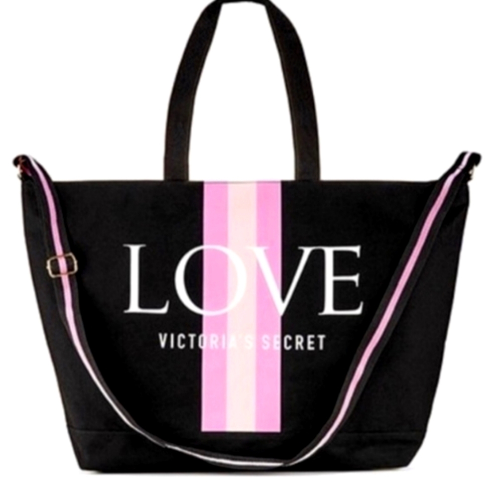 Victoria's Secret Black and Pink Casual Tote with LOVE Graphic